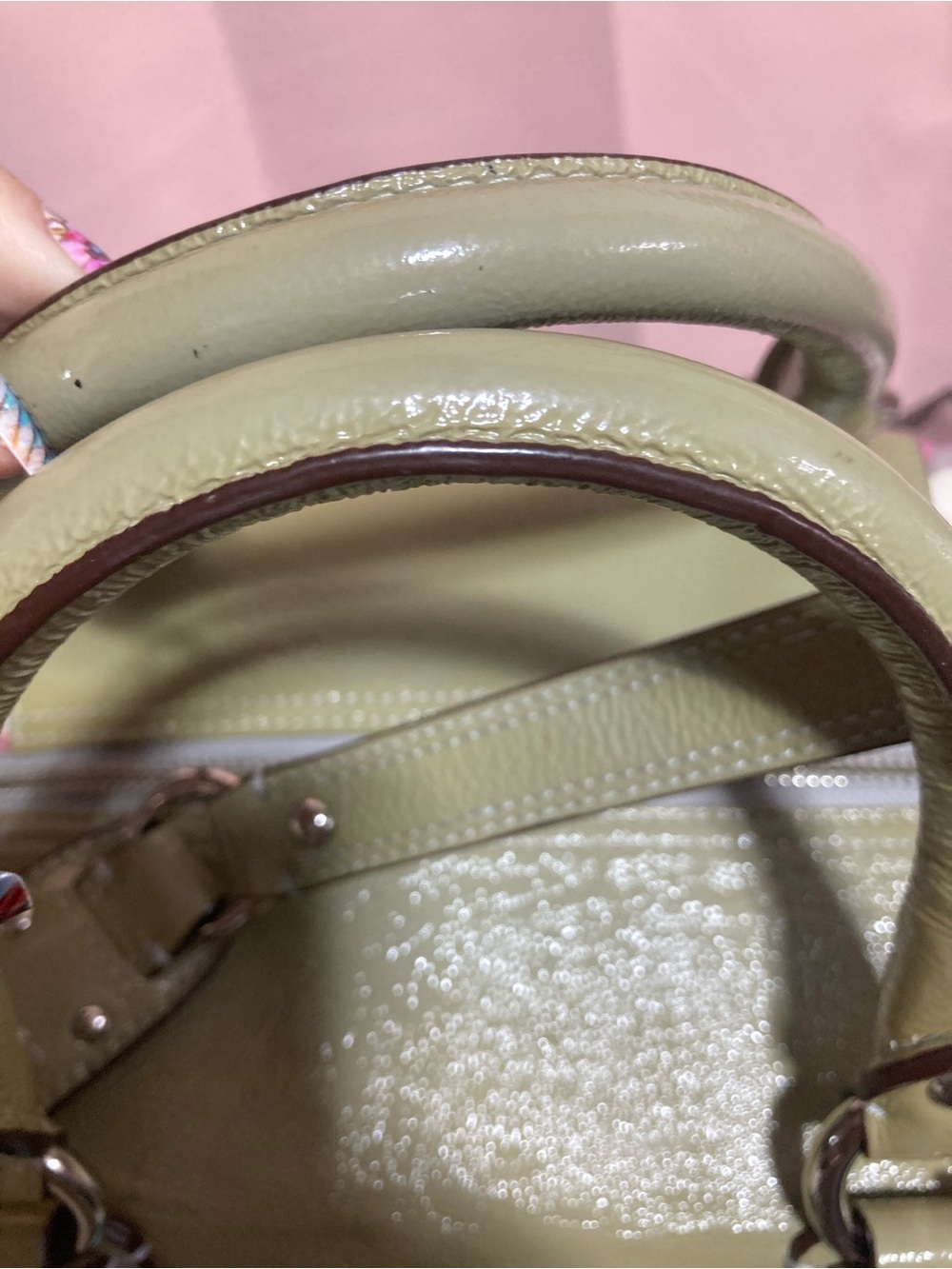 Coach Olive Green & Pink Circle Print Satchel - Picture 5 of 9